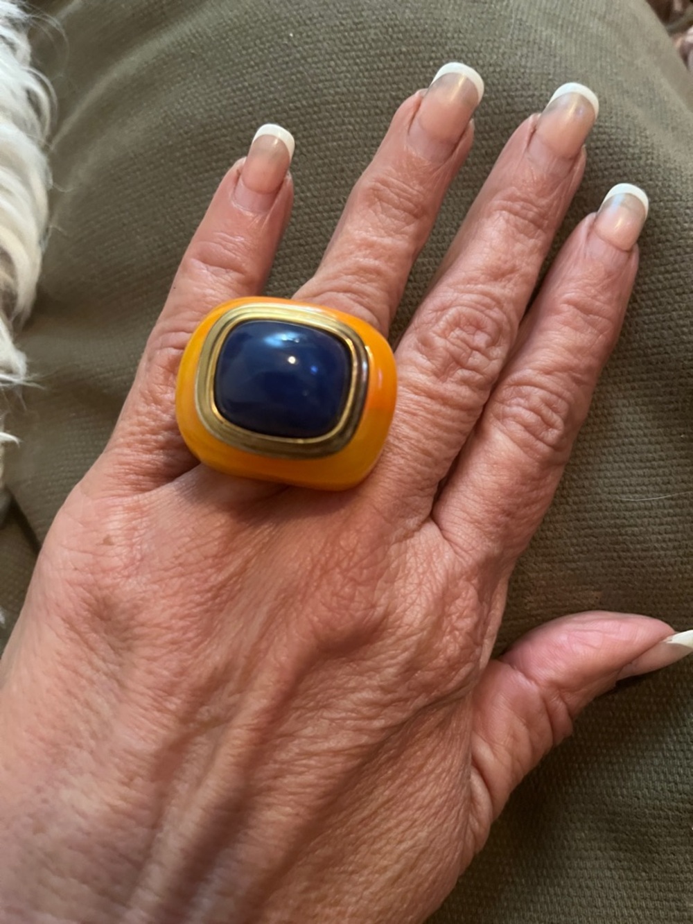 Kenneth Jay Lane Orange and Navy Statement Ring - Picture 3 of 3